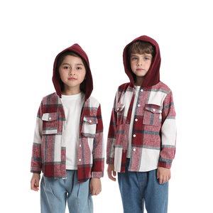 Automne hiver enfants Plaid brossé à capuche à manches longues veste Style européen américain décontracté hauts à la mode pour garçons neutre - Product Image 6