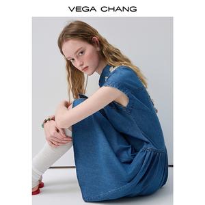 <span class=keywords><strong>Vestido</strong></span> <span class=keywords><strong>Camisero</strong></span> Azul <span class=keywords><strong>Vaquero</strong></span> VEGA CHANG para <span class=keywords><strong>Mujer</strong></span> con Cuello y Mangas Cortas, Botones, Corte en A, Mini <span class=keywords><strong>Vestido</strong></span> Casual - Product Image 4
