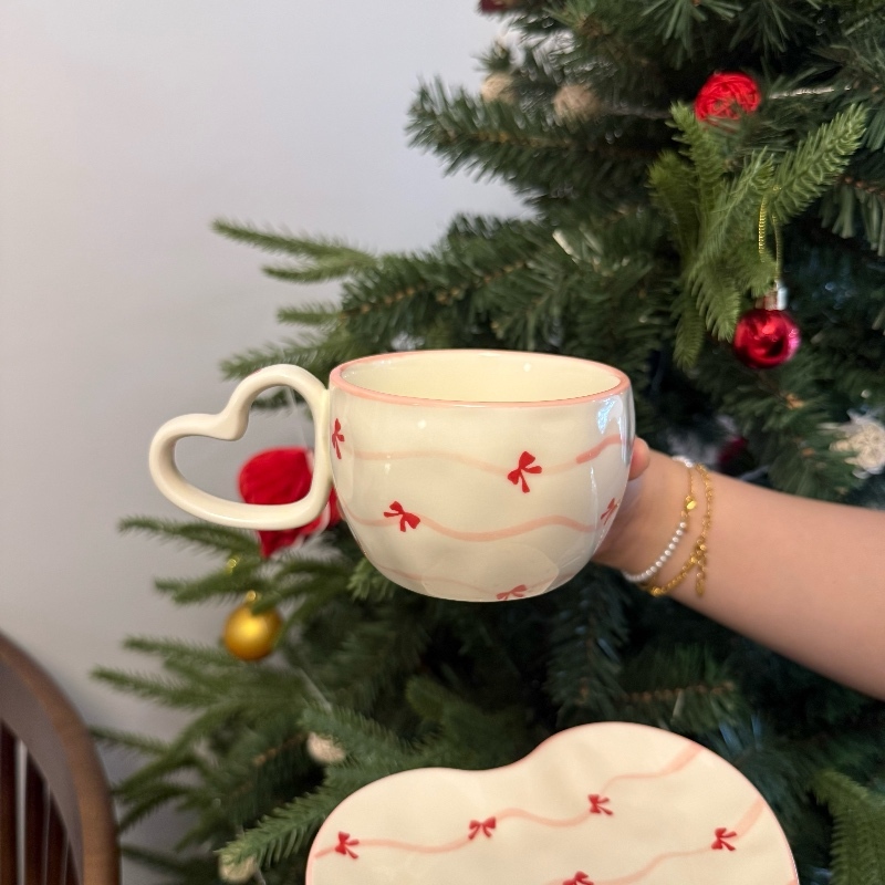 Beige-Tasse simple ruban noeud