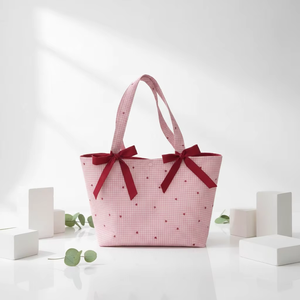 Borsa a Mano alla Moda Personalizzabile con Fiocco e Motivo a Quadri <span class=keywords><strong>Rosa</strong></span>, Borsa da <span class=keywords><strong>Spiaggia</strong></span> Portatile per Uso Quotidiano per Donne - Product Image 5