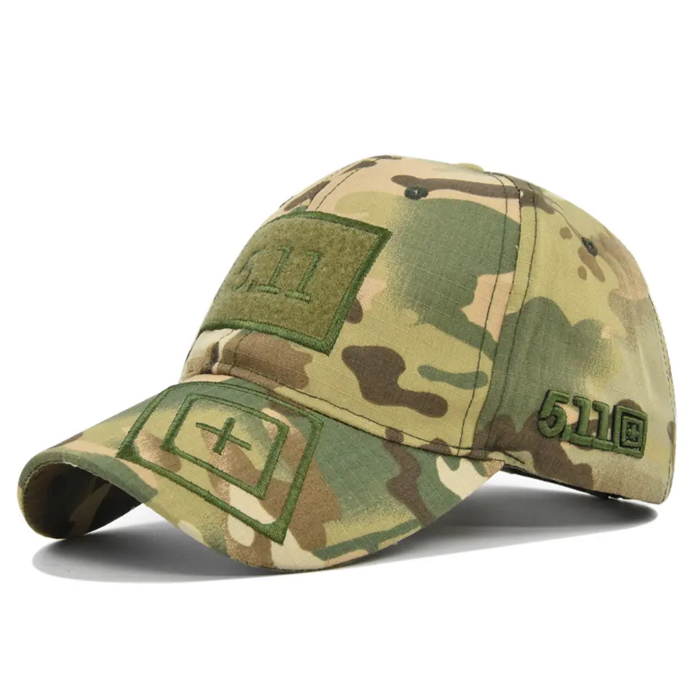 Topi bisbol katun poliester Logo kustom topi kamuflase topi Kemah memancing topi kamuflase untuk pria