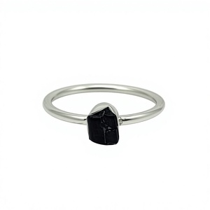 Minimalist <b>925</b> <b>Silver</b> <b>Ring</b> With Natural Black Tourmaline Stone Bezel Setting Geometric Design Unisex Everyday Wear - Product Image 1