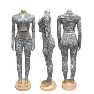 Viviblook Z304ST Conjunto de Dos Piezas para Mujer, Ropa de Club, Estilo Ajustado, Top Corto con Cierre y Manga Larga, Leggings, Tallas Grandes - Product Image 4