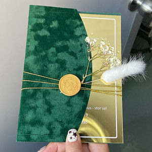 Cartes d'invitation de mariage rétro en acrylique écologiques sur mesure avec inscription dorée, enveloppe en velours imprimée <span class=keywords><strong>et</strong></span> sceau de cire - Product Image 6