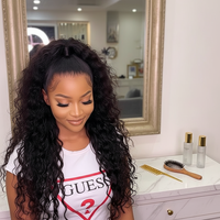 Perruque de cheveux longs bouclés 13x4 en dentelle transparente, en fibre haute température, densité 180%, avec bonnet en maille rose, styles Water Wave, Body Wave, Fluffy Corn Perm