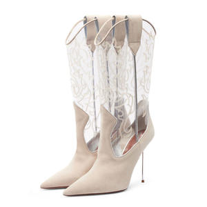 Botas Vaqueras de <span class=keywords><strong>Mujer</strong></span> con Diseño de Marca, Estilo 2026, Parte Superior de Gamuza y PVC - Product Image 2