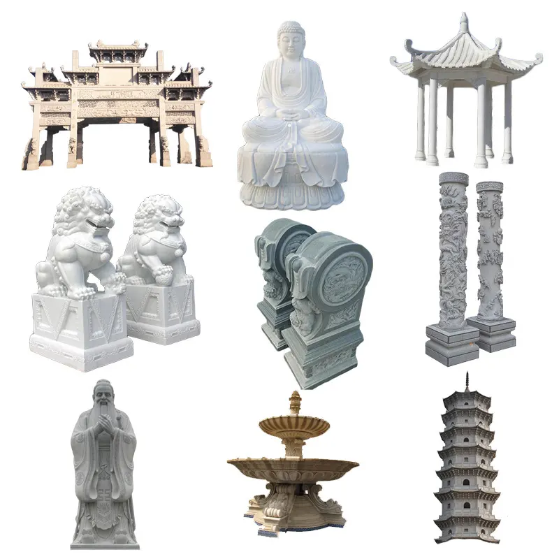 Estatua de decoración de jardín de estilo chino personalizada, escultura de piedra tallada a mano para exteriores, estatua de León de mármol