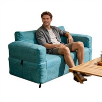 Canapé gonflable double en tissu lin, design moderne, gonflage rapide, pliable, pour le camping, l'extérieur et l'intérieur.