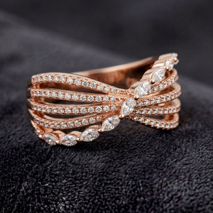 Anillo de lazo cruzado Marquise de varias filas, moderno, de oro rosa de 14K, con diamantes cultivados en laboratorio, banda de boda, chapado en rodio, joyería OEM personalizada - Product Image 1