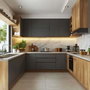 Meubles de cuisine en U blancs et noirs sur mesure pour toute la maison, unités de rangement compactes en bois pour cuisines résidentielles - Product Image 5