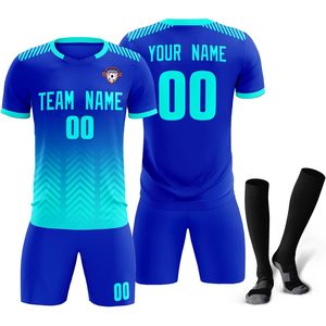 Ensemble de maillots de football personnalisés unisexes pour adultes, col en V, sublimation, évacuation de l'humidité, nom de l'équipe, numéro, logo, shorts inclus - Product Image 1