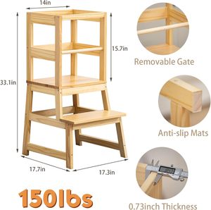 Tabouret d'apprentissage pour enfants avec tapis antidérapant, tour d'aide pour tout-petits pour comptoir de cuisine et évier de salle de bain - Product Image 5