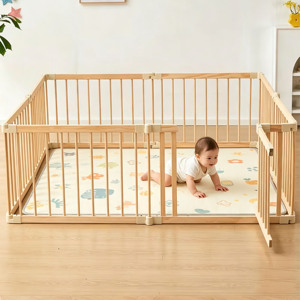Parc pour bébé pliable extra large en bois, design moderne, avec fonctions de sécurité pour bébés et tout-petits, idéal pour chambre, école, centre commercial - Product Image 1