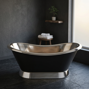 Baignoire autoportante en cuivre avec jupe noire, rectangulaire, moderne et luxueuse pour adultes à domicile - Indian Home Crafts - Product Image 1