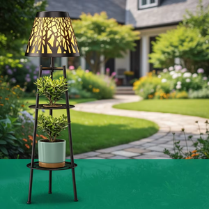 Lampe solaire d'extérieur TSINYE avec support <span class=keywords><strong>pour</strong></span> plantes, lampes de jardin en fer imperméables avec 2 étagères, décorations d'extérieur IP44 - Product Image 6
