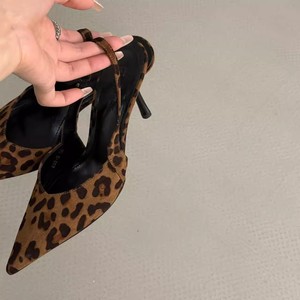 French Style Pointed Toe Leopard Print High Heels <b>Sandals</b> for Women 2026 Spring & Summer Suede Thin Heel Backless <b>Sandals</b> - Product Image 4