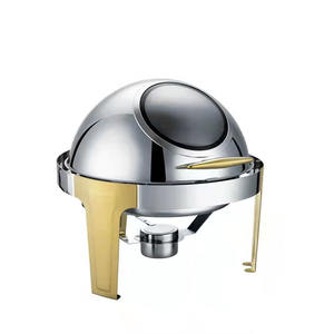 Recipiente para Calentar Alimentos Tipo Buffet Redondo de Acero Inoxidable con Tapa Enrollable y Calentador Eléctrico/de Alcohol para Comedores Escolares - Product Image 2