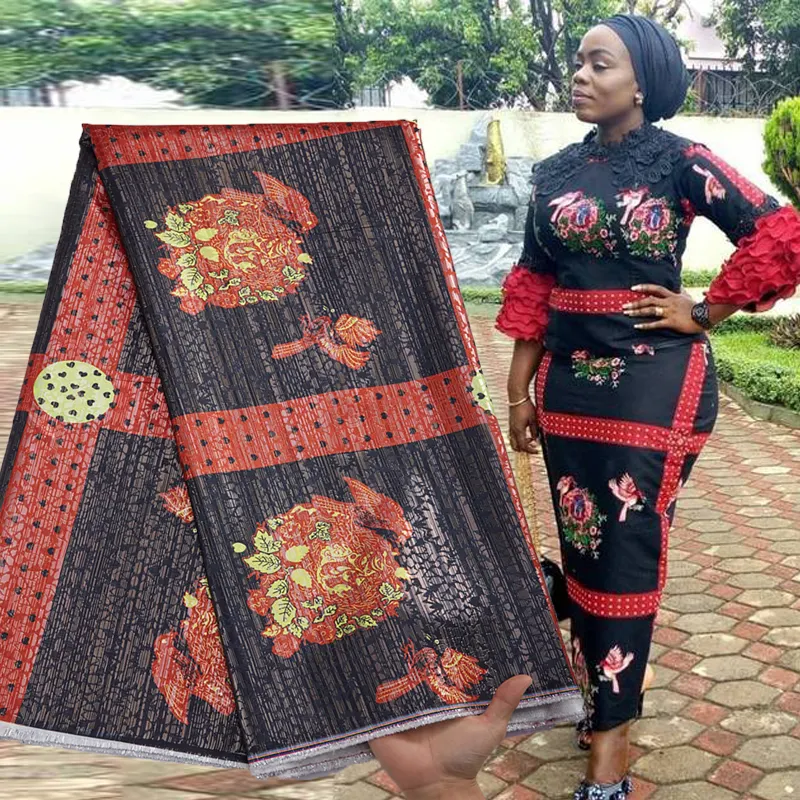 Tela africana de encaje dorado para mujer, tejido de encaje brocado de Jacquard francés, Material impreso para costura de vestido 2878