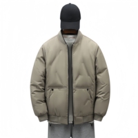 Blouson bomber matelassé à col côtelé kaki pour homme, fermeture éclair, manteau d'hiver chaud avec poches à rabat