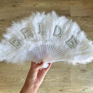 Blanc noir mariée plume perle moelleux main ventilateur Bachelorette poule fête mariée à être fournitures nuptiale douche décoration Photo accessoires - Product Image 2