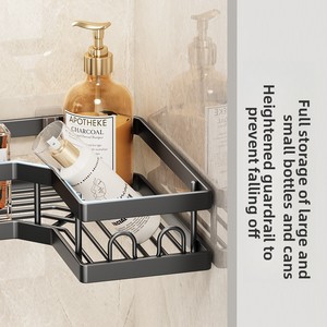 Étagère de rangement triangulaire à double niveau pour salle de bain, en métal, sans perçage, organisateur d'angle de toilettes avec <span class=keywords><strong>outils</strong></span> de nettoyage - Product Image 4