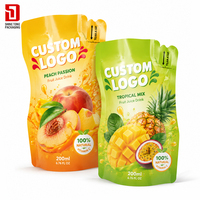 Sachets Doypack en aluminium et PET imprimés avec logo personnalisé, pour jus de fruits et boissons liquides, avec paille intégrée