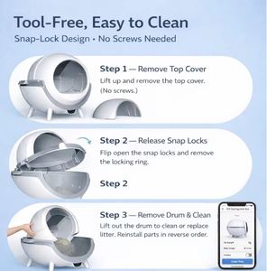 Bac à litière électrique pour chat Easy Clean 65L, entièrement fermé, ABS, capteurs de sécurité intelligents, surveillance à distance par application, contrôle des odeurs, respectueux de l'environnement - Product Image 4