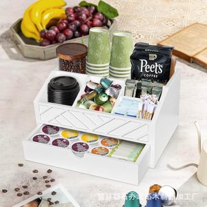 Caja de almacenamiento de cápsulas de café con cajón para bar de cafetería, organiza cápsulas, bolsitas de té y accesorios, color blanco - Product Image 3