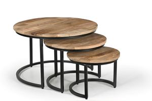 Juego de mesas de centro modernas de diseño, de hierro/madera, redondas, juego de 3, muebles para sala de estar, colección a precio de mayoreo. - Product Image 4