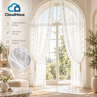 Voilages en dentelle ivoire personnalisables avec liens à pompons, voile doux pour l'intimité, pour le traitement des fenêtres de salon et la décoration intérieure