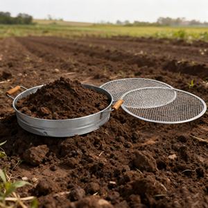 Tamis de jardin en métal galvanisé avec poignées en bois Énigme de sol avec 3 écrans à mailles interchangeables Tamis de sol de jardin rond - Product Image 1