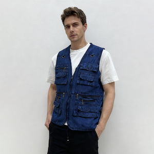 Gilet Cargo Casual Personalizzato per Uomo, Giacca Senza Maniche in Jeans con Tasche Multiple - Product Image 2