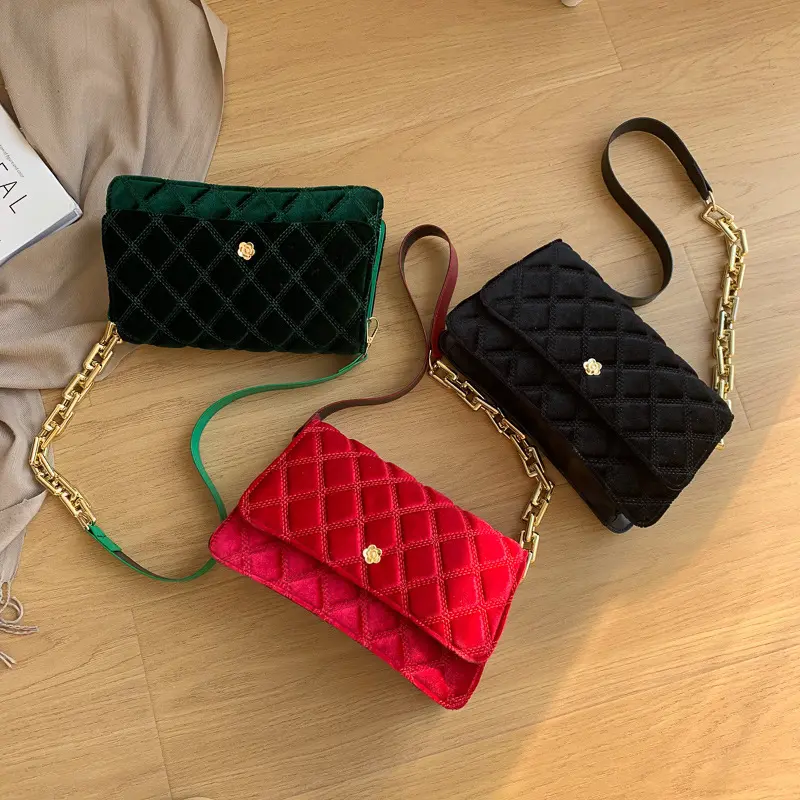 SY Luxury Brand Chain Shoulder Bag Fashion Shiny Velvet Crossbody Bag Lock Designer Handbag Tilt Striped Bag