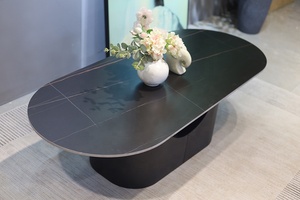 Mesa de Centro Moderna de Piedra Negra con Base de Acero al Carbono, Mueble de Sala de Estar de Lujo y Duradero - Product Image 5