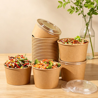 Emballage alimentaire en conteneur, bol à soupe jetable en papier kraft avec couvercle, biodégradable, résistant au micro-ondes, résistant à la chaleur
