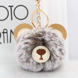 만화 귀여운 곰 열쇠 고리 다채로운 모피 곰 봉제 Pom 열쇠 고리 퍼프볼 가짜 모피 공 열쇠 고리 가방 매력 장식 액세서리 - Product Image 1