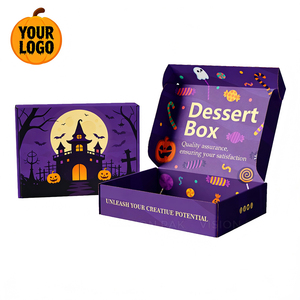Caja de Postres Corrugada Morada con Logotipo Personalizado para Halloween, Ecológica, con Diseño de Casa Embrujada, Empaque Premium para Dulces - Product Image 1