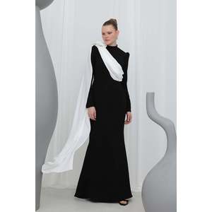 Elegante Vestido de Novia de Manga Larga con Cuello Alto y Diseño de Cremallera en la Espalda en Color Contrastante para Ocasiones Formales - Product Image 5