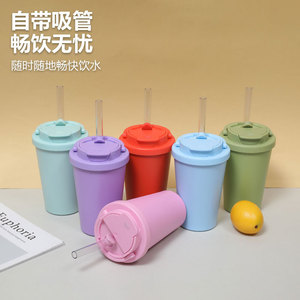 Stainless Steel Tumbler Macaron Color Double Lid 304 Vacuum Insulated Travel Water Cup For Tea Milk With Straw - Product Image 1
