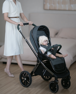 Xe đẩy em bé 3 trong 1 cao cấp màu xám, nhẹ, di động, có thể gấp gọn, dành cho trẻ từ 0-3 tuổi, bán buôn - Product Image 6