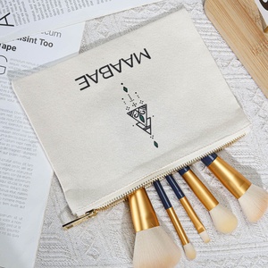 Natuurlijke recyclebare canvas toilettas met aangepaste logo opdruk, biologisch katoen, make-up tas met rits - Product Image 3