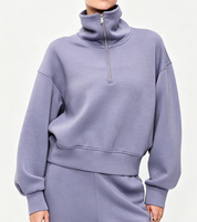 Sudadera Corta con Cierre de Cremallera al por Mayor para Fabricantes, Logotipo Bordado Personalizado, 80% Algodón 20% Poliéster, Sudadera de Forro Polar con Media Cremallera para Mujer