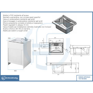Outdoor 60x50cm Sink with Plastic Cabinet Shutter Opening for <b>Laundry</b> <b>Appliances</b> - Product Image 2