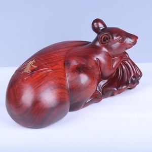 Rosewood carved <b>mouse</b> figurine - <b>Large</b> size - Chinese zodiac <b>mouse</b> handicraft - Home decor for living room - Artistic display it - Product Image 2