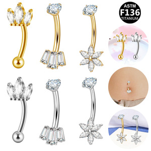 Anneau de nombril floral en alliage de titane G23 de qualité médicale, bijoux de piercing pour femmes - Product Image 5