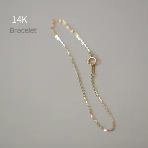 Shine Flat Cable Link AU585 Real Gold Jewelry Wholesale Permanent Chains 14 K Gold Bracelets For Women