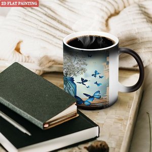Mug magique en céramique noir givré de 11 oz, changeant de couleur, avec motif de papillons et de fleurs - Product Image 3