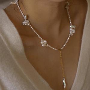 Collares de Perlas de Agua Dulce de Doble Cuello, Estilo Keshi Barroco y Plata Rota, Naturales e Irregulares, Elegantes - Product Image 2