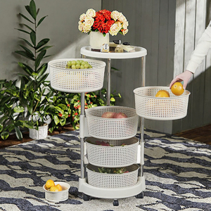 Plastic Kitchen Storage Cart 5-Layer Rotating Food Storage Rack with Fruit & <b>Vegetable</b> Shelves Floor <b>Stand</b> Wheels - Product Image 3