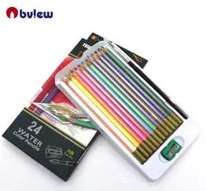 24 Pensil Warna Air Pensil Cat Air Profesional dengan Kuas dan Rautan untuk Dewasa